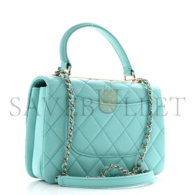 CHANEL LAMBSKIN QUILTED SMALL TRENDY CC DUAL HANDLE FLAP BAG BLUE  (25*17*9cm)